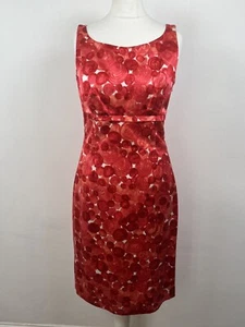 Hobbs Size UK 8 Red Satin Floral Occasion Sheath Dress V Back Wedding Guest - Picture 1 of 10