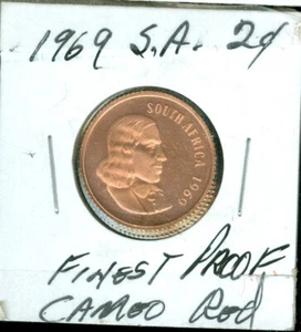 1969 SOUTH AFRICA ENGLISH 2 CENT FINEST PROOF CAMEO RED 99 CENTS SHIPPING - Picture 1 of 2