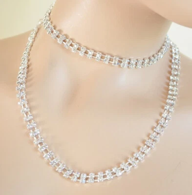 Cintura donna argento 2 fili strass metallo brillantini cristalli elegante UCX2 - Immagine 1 di 4