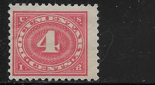 US Scott R231, 4 Cent Revenue, Documentary, 1917, Red, MNG, H, VF - Image 1 of 1