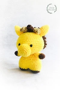 Handmade Amigurumi Crochet Unicorn Yellow & Brown Toy - Picture 1 of 2