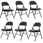 Set of 6 Home Dinner Fabric Padded Seat Metal Frame Folding Chair Black Color