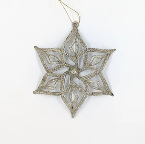 Glitzer Champagner Silber Schneeflocke ~ Stern Ornament mit Schmuck Mitte - 6 Zoll - Bild 1 von 4