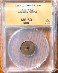 ANACS Graded MS 63 BRN 1887 Belgian Congo 1 Centime - Picture 1 of 4