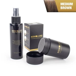 Nanoluxe Medium Brown hair building fibers + Keratin Hold Spray Thickening Kit - Picture 1 of 4