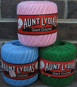 Vtg Aunt Lydia's Giant Crochet Thread Lot 400 Yards Baby Pink Blue Green Cotton  - Picture 1 of 7