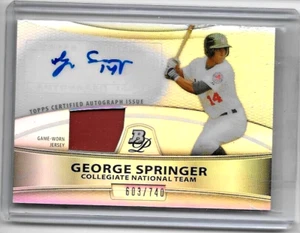 GEORGE SPRINGER 2010 BOWMAN PLATINUM REFRACTOR JERSEY & CERTIFIED AUTOGRAPH# RC - Picture 1 of 1