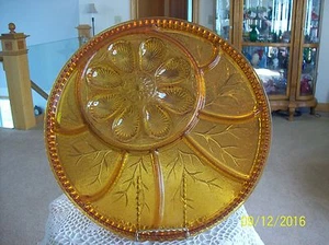 Indiana Glass Vtg Amber Round Devil Egg Divided Appetizer Serving Platter - Picture 1 of 9