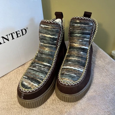 WANTED Women's 7.5 Brown/Multi Kimmie Boots Lug Platform Faux Fur Lined New - Image 1 of 4