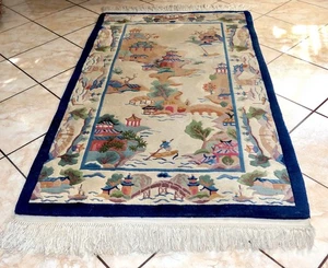 Antique Chinese Nichols Peking Hand Knotted ZEN Pictorial Rug Genre Scene 3x5.11 - Picture 1 of 20