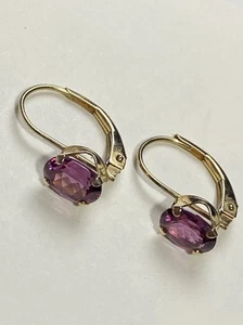 Ohrhänger 14 Karat Gelbgold oval rot violett Ohrhänger - Bild 1 von 8