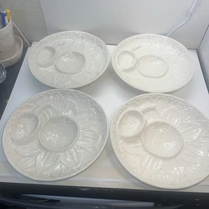 Vintage Sur La Table Portugal White Majolica Footed Artichoke Plates w/Dip Dish - Picture 1 of 6