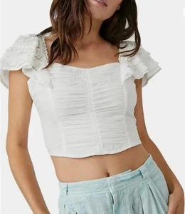 Free People Thank You Very Sweetly Cropped Cotton Top NWT, Size M - Picture 1 of 11