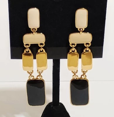 Pendientes colgantes Kate Spade modernistas tono dorado negro marfil esmalte Foto 1 de 4