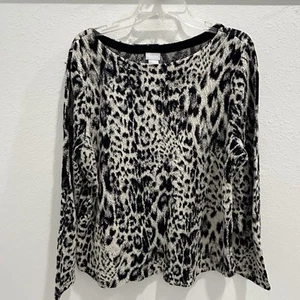 Chicos Animal-Print Bateau Neck Sweater Womens 3 US 16/18 Textured White Black - Picture 1 of 7