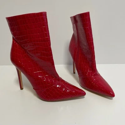 Botines Olivia Ferguson rojo cocodrilo en relieve Stiletto talla 10 llamativo glamour Foto 1 de 4