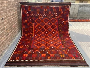 6.10x9.6 ft Antique Handmade Kilim Rug – Handwoven Tribal Wool Flat Weave Carpet - Picture 1 of 11