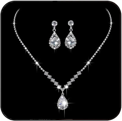Conjunto de gargantilla pendientes collar plata cristal novia joyería boda mujer Foto 1 de 4