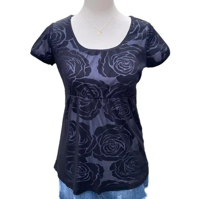 Top Babydoll Y2K Vintage RQT Petites Negro Malla Floral - Talla S Foto 1 de 4