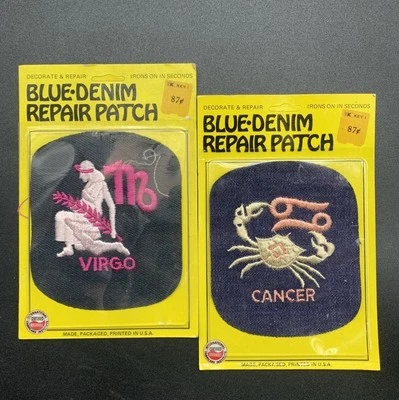 Vintage 1970s Astrology Embroidered Patches: Virgo, Cancer - NOS - Image 1 of 4
