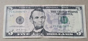 $5 Federal Reserve Note - Series 2017 A STAR NOTE & LOW SERIAL NUMBER - Picture 1 of 2