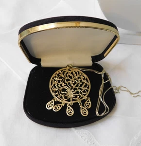 Collana con ciondolo filigrana argento sterling placcato oro 925 Italia scatola 24" catenina - Foto 1 di 10