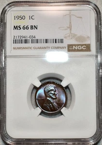 NGC MS-66 BN 1950-P Lincoln Cent, Gorgeous Superb Gem, Tied as Finest BN Known! - Picture 1 of 2