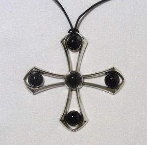 Lalique Kristall Kreuz Cabochon Anhänger Halskette Silber 925 Elegant Schmuck E879 - Bild 1 von 7