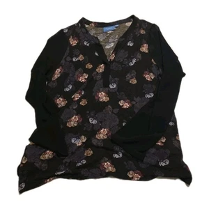Simply Vera Vera Wang Womens Floral Popover Blouse Top XL Black V-Neck SoftLight - Picture 1 of 9