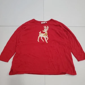 Quacker Factory Sweater Womens 1X Red Reindeer Sequin Christmas Holiday Pullover - Picture 1 of 9