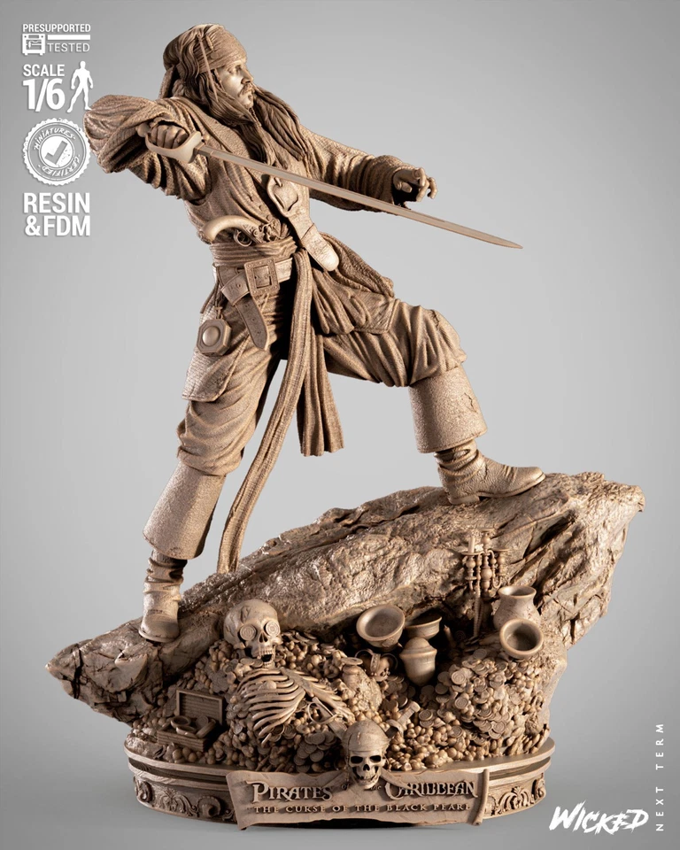 Escultura de Jack Sparrow impresa en 3D Fan Art de Wicked3d Foto 1 de 4