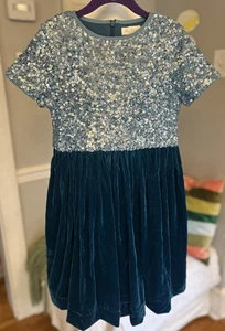 Mini Boden Girls Velvet Sequin Blue Green Party Holiday Dress 9-10 140cm NWOT - Picture 1 of 10