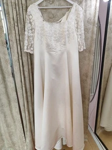 Brautkleid Satin 46 48 Spitze Ärmel - Bild 1 von 7