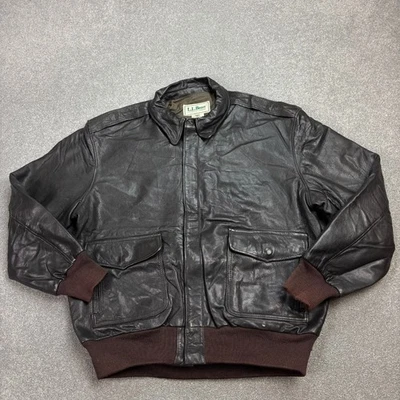 LL Bean Leather Flying Jacket Adult Large Brown Bomber Aviator Military USA Men* - Image 1 of 4