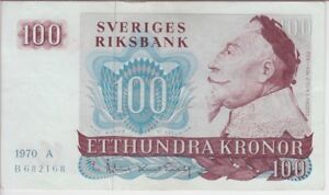 Sweden Banknote P54a-2168, 100 Kronor 1970A, Vf-Ef