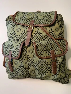 Mossimo Geometric Green & Black Boho Tribal Backpack Roomy Pockets - Image 1 of 4