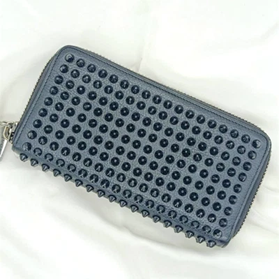 Christian Louboutin Long Wallet Zip around Purse Panettone Black Studded - Image 1 of 4