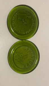JAMESTOWN VA.   1608  1978 Green Glass Souvenir Paperweight or Coaster Set Of 2 - Picture 1 of 5