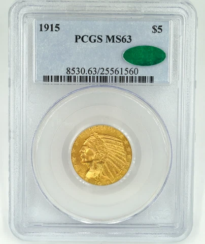 1915 PCGS & CAC $5 Gold Indian Half Eagle PQ Coin Cover