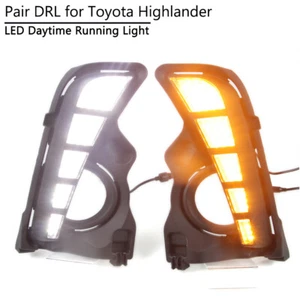 For Toyota Highlander 2017 2018 LED DRL Daytime Light Fog Lamp Bezel w/ Turn - Picture 1 of 8