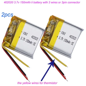 Batería Li de repuesto 402020 3 cables enchufe JST 3,7 V 150 mAh 0,555 Wh 2 piezas - Imagen 1 de 10