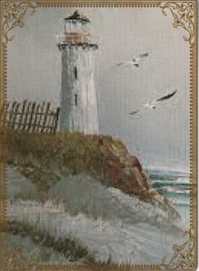 Modern Wide Linen Lighthouses P14 Lighthouse & Old Fence Swap Playing Card - Picture 1 of 1