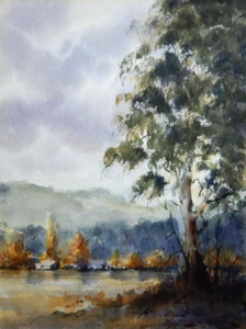 AUSTRALIAN WATERCOLOUR BY LESLEY DARRAGH EILDON AUTUMN 1988 38cm x 28cm P10 - Picture 1 of 5