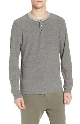 James Perse Men's Paver Pigment Gray Micro Stripe Long Sleeve Henley T-Shirt - Image 1 of 4