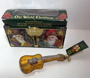 Old World Christmas GUITAR Gold Tone Glitter OWC Blown Glass Ornament With Box - Picture 1 of 19