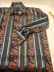 Manzini Dress Shirt Black Red Paisley French Cuff Size 3XL  Comes W Cufflinks  - Picture 1 of 10