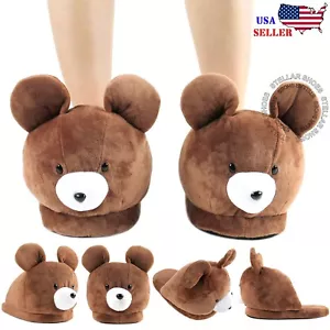 Women's Cute Warm Animal Slippers Fuzzy Women Men Teddy Bear House Slippers - Picture 1 of 8