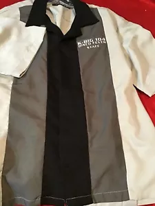 Mens Short Sleeve Button Up Shirt Bowling Gray Large Stripe K-BIG Disco Fever - Picture 1 of 4