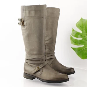 Miz Mooz Womens Kelsey Riding Boot Size 9 Tall Gray Leather Moto Buckle Strap - Picture 1 of 17