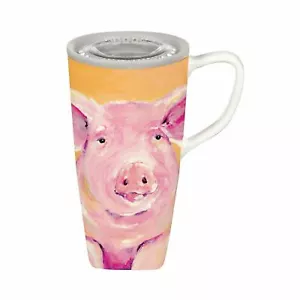 Copa de viaje de cerámica retrato de cerdo para el hogar de ciprés - 5 x 6 x 4 pulgadas Homego - Imagen 1 de 2